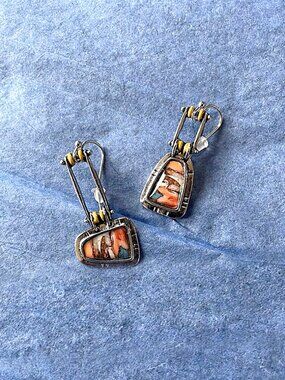 Mosaic Inlay Geometric Dangle Earrings - Colorful Boho Statement Pieces